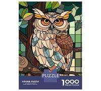 1000 Pieces Puzzle for Adults, Stained Glass Owl on A Branch Artwork, Challenging Brain Teaser, Perfect, Premium Thick Cardboard, 38x26cm/1000pcs
