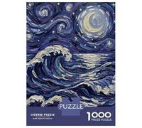 1000 Pieces Puzzle for Adults, Starry Night Ocean Waves Painting Artwork, Challenging Brain Teaser, Winter Indoor Entertainment, Pieces, 52x38cm/1000pcs