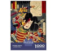 1000 Pieces Puzzle for Adults, Ukiyo E Japanese Samurai Artwork, Relaxing Family Game, Idea, Premium Thick Cardboard, 52x38cm/1000pcs