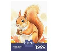 1000 Pieces Puzzle for Adults, Watercolor Squirrel Holding An Acorn Artwork, Relaxing Family Game, for Puzzle Lovers, Premium Thick Cardboard, 52x38cm/1000pcs