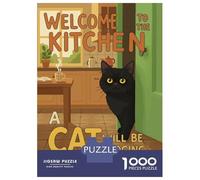 1000 Pieces Puzzle for Adults, Welcome Kitchen Cat Judging Cooking Artwork, Creative Leisure Activity, Idea, Pieces, 38x26cm/1000pcs