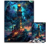 1000 Pieces Puzzle Gifts A Lighthouse in The Night Sky Wooden Jigsaw Puzzles for Adults Challenging Brain Teaser for Teenagers, Family Game Night Fun 50x75CM/19.68x29.52inch
