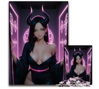 1000 Pieces Puzzle Gifts Anime Demon Girl in Neon Paper Puzzles Adult Game Gift Family Interactive Game Brain Challenge Gift 1000 PCS(38x26cm)