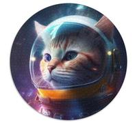 1000 Pieces Puzzle Gifts Astronaut Cat Round Jigsaw Puzzle 1000 Pieces DIY Art Decor, 67.5x67.5cm