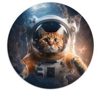 1000 Pieces Puzzle Gifts Astronaut Cat Round Jigsaw Puzzle 1000 Pieces DIY Art Decor, 67.5x67.5cm