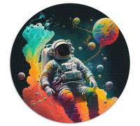 1000 Pieces Puzzle Gifts Astronaut Round Jigsaw Puzzle 1000 Pieces DIY Art Decor, (67.5x67.5cm)