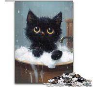 1000 Pieces Puzzle Gifts Black Cat in The Bathroom Wooden Jigsaw Puzzles for Adults 50X75CM Home Activity for Holidays, Birthdays, And Family Game Nights
