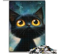 1000 Pieces Puzzle Gifts Black Cat in The City Wooden Jigsaw 50X75CM Brain Teaser Game, Interactive Family Game, Suitable for Ages 14+
