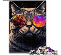 1000 Pieces Puzzle Gifts Cat Neon 1000-Piece Jigsaw Puzzle Impossible Hard Challenge Toy for Teenagers Size 26X38CM