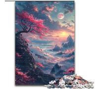 1000 Pieces Puzzle Gifts Cherry Blossoms on The Cliff Jigsaw Puzzles Perfect for Teenagers & Family Fun, for Birthdays (Size 26x38cm)