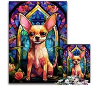 1000 Pieces Puzzle Gifts Chihuahua Stained GlassImpossible Jigsaw Puzzles for Adults for Teenagers Couples And Friends for Birthdays Christmas 1000 PCS(38x26cm)
