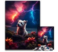 1000 Pieces Puzzle Gifts Cute Bichon Dog on Mars Jigsaw Puzzles Brain Challenge Game for Teenagers & Family Interaction 26X38CM/10.23x14.96inch
