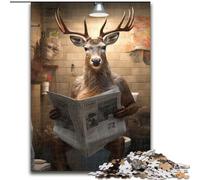 1000 Pieces Puzzle Gifts Deer Reading Newspaper Jigsaw Puzzles 1000 Pieces for Adults Challenging Brain Teaser for Teenagers, Family Fun, DIY Home Decor Gift size : 38x26cm