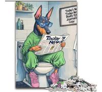 1000 Pieces Puzzle Gifts Doberman Go Toilet Jigsaw Puzzles Challenging Brain Teaser for Teenagers, Perfect for Home Decor Or Gift (Size 50x75 cm)