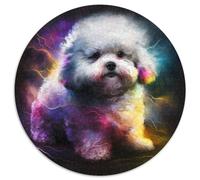 1000 Pieces Puzzle Gifts Fantasy Bichon Frise Round Jigsaw Puzzle 1000 Pieces DIY Art Decor, 67.5x67.5cm