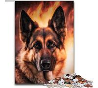 1000 Pieces Puzzle Gifts Fire German Shepherd Puzzles for Adults size 26x38cm Ideal for Family Fun, Relaxation