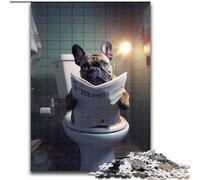 1000 Pieces Puzzle Gifts French Bulldog Reading Newspaper Wooden Jigsaw size 50x75cm for Teenagers & Family Fun - DIY Brain Teaser Game Gift
