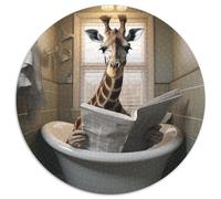 1000 Pieces Puzzle Gifts Giraffe Reading Newspaper Round Jigsaw Puzzle 1000 Pieces DIY Art Decor, 67.5x67.5cm