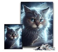 1000 Pieces Puzzle Gifts Lightning Cosmic Cat cardboard Jigsaw Puzzles 26x38 cm for Mother'S Day, Birthdays, Christmas