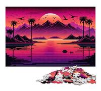 1000 Pieces Puzzle Gifts Neon Retro Landscape Wooden Jigsaw Puzzles for Adults for Family And Friends, Suitable for Ages 14+ 50x75CM/19.68x29.52inch