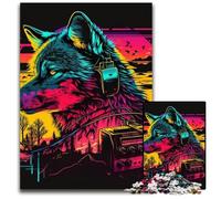 1000 Pieces Puzzle Gifts Neon Wolf Puzzles for Adults Relax & Challenge, Colorful Home Decor Art, for Friends 50x75CM/19.68x29.52inch