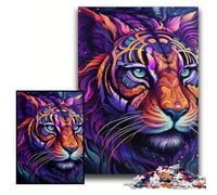 1000 Pieces Puzzle Gifts Psychedelic Art Tiger Wooden Jigsaw Puzzles 50x75 cm for Mother'S Day, Birthdays, Christmas