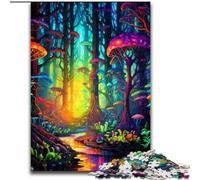 1000 Pieces Puzzle Gifts Psychedelic Mushroom Forest Wooden Jigsaw Puzzles for Adults Ideal for Home & Office Decor, for Birthday size 50x75cm