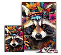 1000 Pieces Puzzle Gifts Raccoon Wearing Flowers cardboard Jigsaw Puzzles 26x38 cm for Mother'S Day, Birthdays, Christmas