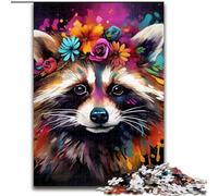 1000 Pieces Puzzle Gifts Raccoon Wearing Flowers Puzzles for Adults size 26x38cm for Teenager & Families, Perfect DIY Decor & Brain-Teasing Challenge