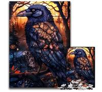 1000 Pieces Puzzle Gifts Stained Glass Raven Jigsaw Puzzles for Adults for Teenagers Family Fun DIY Brain Teaser Game Gift 1000 PCS(38x26cm)