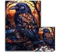 1000 Pieces Puzzle Gifts Stained Glass Raven Jigsaw Puzzles for Adults for Teenagers Family Fun DIY Brain Teaser Game Gift 1000 PCS(75x50cm)
