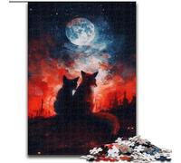 1000 Pieces Puzzle Gifts Two Foxes on The Night Wooden Jigsaw Puzzles for Adults size 50x75cm Ideal for Lover, Perfect Christmas, New Year, Valentine's Gift