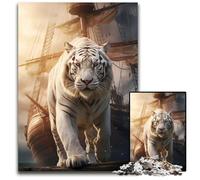1000 Pieces Puzzle Gifts White Tiger Sailing Boat Challenging Puzzles Perfect for Family Fun Party Games Birthday Party Favors 1000 PCS(38x26cm)