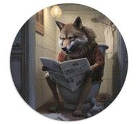 1000 Pieces Puzzle Gifts Wolf Reading Newspaper Round Cardboard Jigsaw for Teenagers Family Educational Games Home Decoration Gift 1000pcs (67.5x67.5cm)