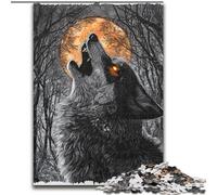 1000 Pieces Puzzle Gifts Wolf Under The Moon Wooden Jigsaw 26X38CM Brain Teaser Game, Interactive Family Game, Suitable for Ages 14+