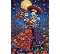 1000 Pieces Puzzle Mexican Day of Dead Dancing Skeletons Floral Roses Moonlight Night 50x70cm Colorful DIY Puzzles for Home Decoration Gifts Family Puzzle Perfect for Game Nights