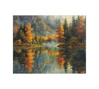 1000 Pieces Puzzle - Mountain Lake In Fall Puzzle. Autumn Nature Art Jigsaw. Gift For Holidays, Birthdays, Get Well, And Nursing Homes. Tech-Free Adult Activity