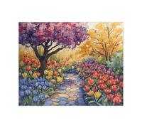 1000 Pieces Puzzle - Tulips Garden Path Jigsaw. Watercolor Spring Flower Art Puzzle. Gift For Holidays, Birthdays, Get Well, And Nursing Homes. Tech-Free Fun