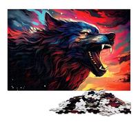 1000 Pieces Puzzles Angry Wolf on Dark Planet Jigsaw Puzzles for Adults Wooden Jigsaw for Summer Lovers 1000 PCS(75x50cm)