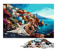 1000 Pieces Puzzles Color Illustration of Crete Island, Greece Jigsaw Puzzles for Adults Paper Jigsaw for Summer Lovers 1000pcs(38x26cm)