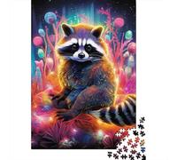 1000 Pieces Puzzles Colourful Art Raccoon Jigsaw Puzzles for Adults Woodenboard Puzzles Home Decoration Puzzle Toys 1000pcs (75x50cm)