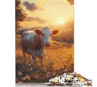 1000 Pieces Puzzles Cow in Sunset Meadow Jigsaw Puzzles for Adults Woodenboard Puzzles Home Decoration Puzzle Toys 1000pcs (75x50cm)