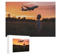 1000 Pieces Puzzles for Adults - A Baby is Standing in A Field with an Airplane Flying Wooden Puzzles Educational Fun Intellectual Jigsaw,Game Decompression Toys for Kids