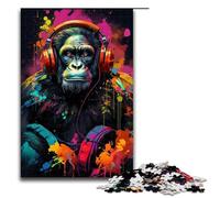 1000 Pieces Puzzles for Adults A Gorilla with Headphones Wooden Jigsaw for Adults And Kids Stress Relief Tool 1000 PCS(75x50cm)