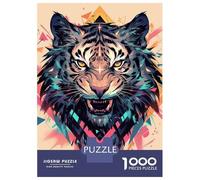 1000 Pieces Puzzles for Adults Aggressive Tiger with Geometric Patterns Puzzles for Adults Toy Wall Decor Wall Decoration Parent-child Interaction 70x50cm/1000pcs