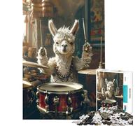 1000 Pieces Puzzles for Adults Alpaca Plays Drums Brain Intelligence Challenge Addictive Toys Relax Games Learning Educational Birthday Gifts (Size 75x50cm)