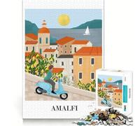 1000 Pieces Puzzles for Adults Amalfi Coast Scooter Neat Cut Decor Cognitive Teaser Toy Free Time Play Birthday Art Gift (38x26cm)