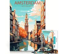 1000 Pieces Puzzles for Adults Amsterdam Netherlands Neat Cut Decor Cognitive Teaser Toy Free Time Play Birthday Art Gift (38x26cm)