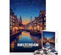 1000 Pieces Puzzles for Adults Amsterdam Netherlands Night Cityscape Fun Family Connection Activity Memorable Christmas Giftsing Option (38x52cm)