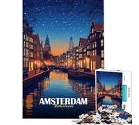 1000 Pieces Puzzles for Adults Amsterdam Netherlands Night Cityscape Relaxing Games for Educational Game Challenge Toy Secret Santa Gifts Analysis And Logic (size 38x52cm)